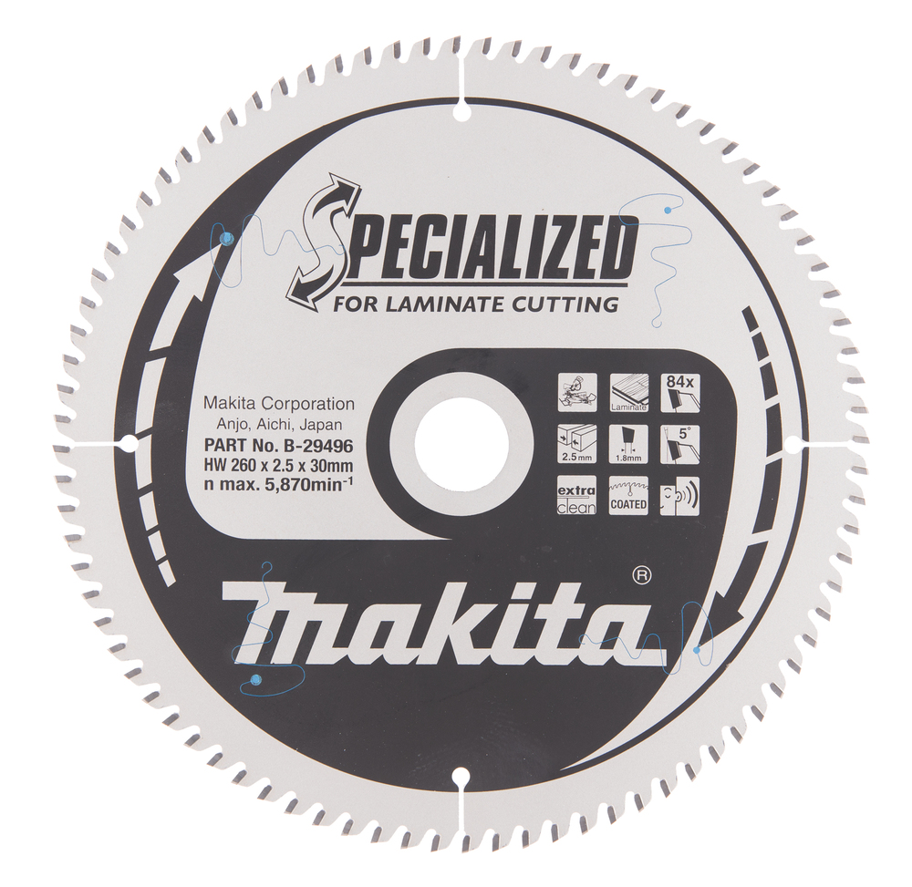 T.C.T hammastega saeketas MDF-i/laminaadi-I lõikamiseks 260X2.5X30mm 5° T84 SPECIALIZED saeketas laminaadi lõikamiseks – Makita