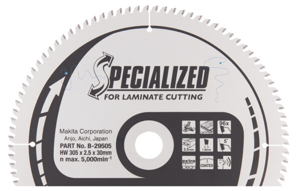 T.C.T hammastega saeketas MDF-i/laminaadi-I lõikamiseks 305X2.5X30mm 5° T96 SPECIALIZED saeketas laminaadi lõikamiseks – Makita