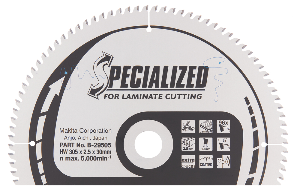 T.C.T hammastega saeketas MDF-i/laminaadi-I lõikamiseks 305X2.5X30mm 5° T96 SPECIALIZED saeketas laminaadi lõikamiseks – Makita