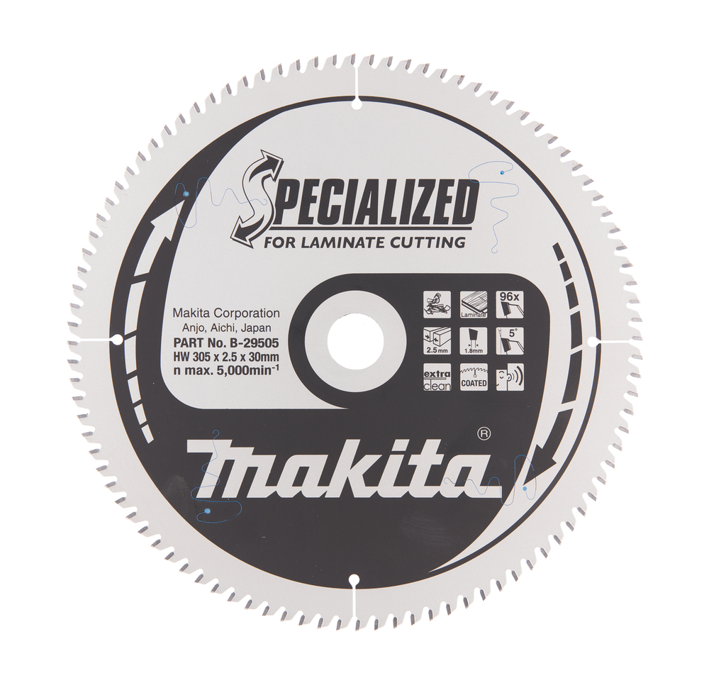 T.C.T hammastega saeketas MDF-i/laminaadi-I lõikamiseks 305X2.5X30mm 5° T96 SPECIALIZED saeketas laminaadi lõikamiseks – Makita