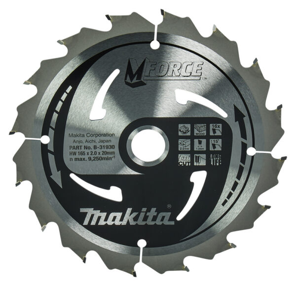 T.C.T hammastega saeketas puidu lõikamiseks 165X2X20mm 15° T16 M-FORCE – Makita