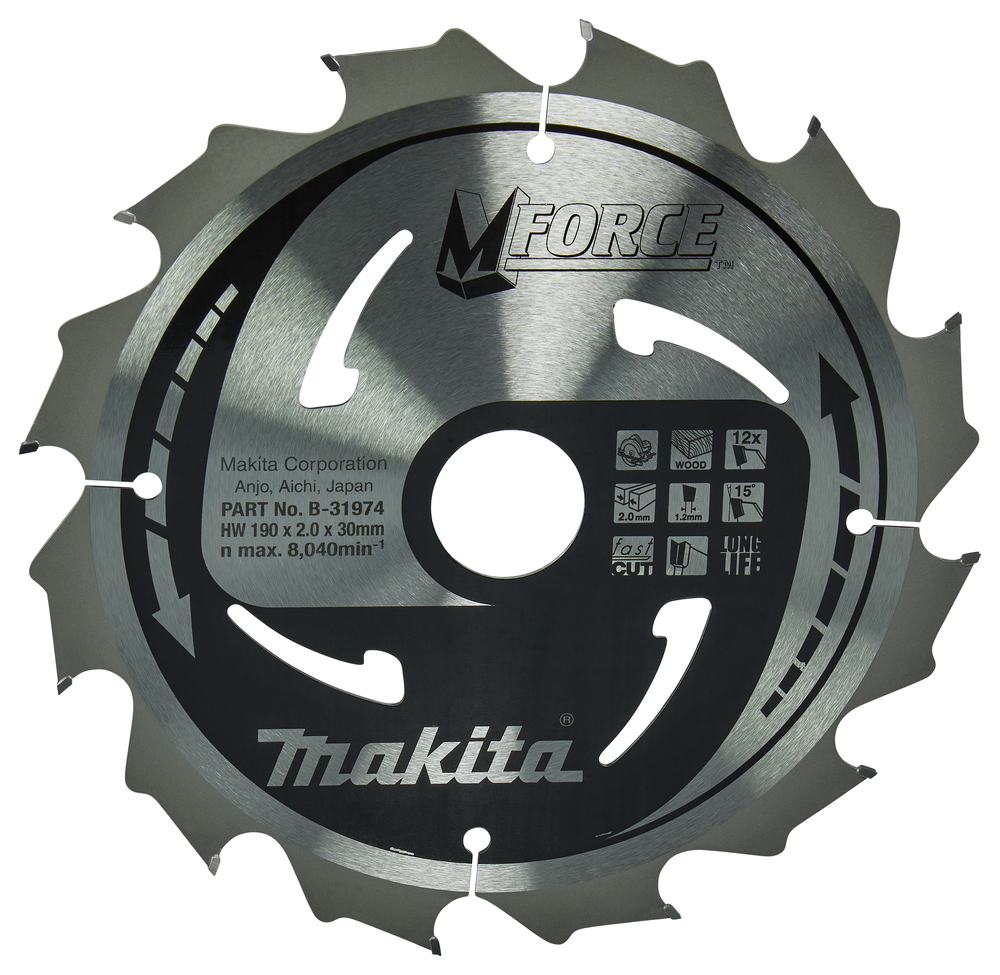 T.C.T hammastega saeketas puidu lõikamiseks 190X2X30mm 15° T12 M-FORCE – Makita