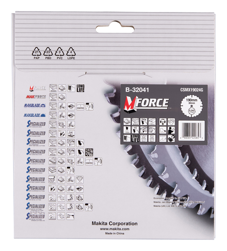 T.C.T hammastega saeketas puidu lõikamiseks 190X2X30mm 15° T24 M-FORCE – Makita