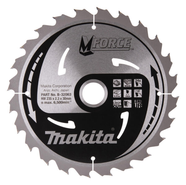 T.C.T hammastega saeketas puidu lõikamiseks 235X2.3X30mm 15° T24 M-FORCE – Makita