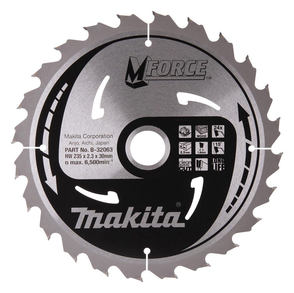 T.C.T hammastega saeketas puidu lõikamiseks 235X2.3X30mm 15° T24 M-FORCE – Makita