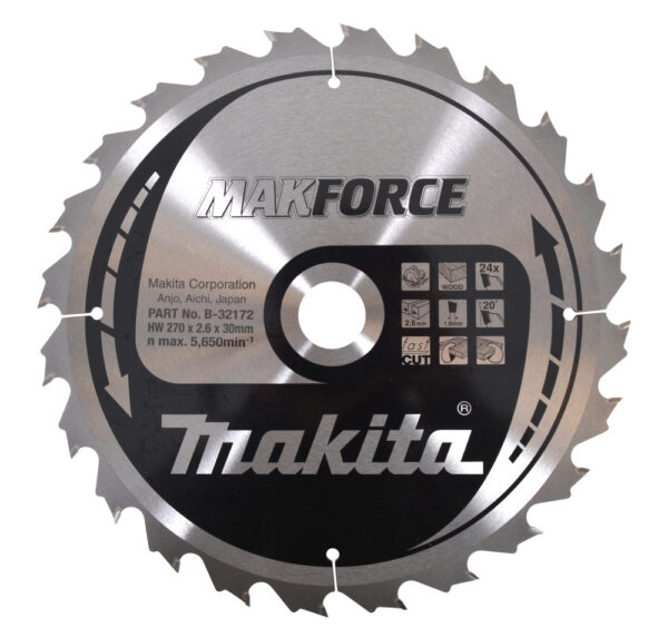 T.C.T hammastega saeketas puidu lõikamiseks 270X2.6X30mm 20° T24 MAKFORCE saeketas kaasaskantavatele saagidele – Makita