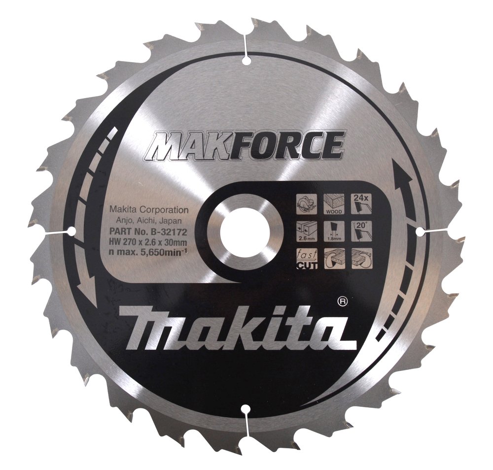 T.C.T hammastega saeketas puidu lõikamiseks 270X2.6X30mm 20° T24 MAKFORCE saeketas kaasaskantavatele saagidele – Makita