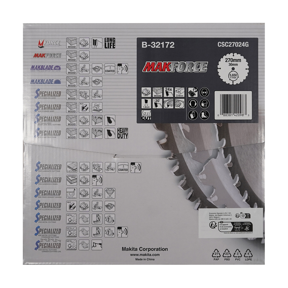 T.C.T hammastega saeketas puidu lõikamiseks 270X2.6X30mm 20° T24 MAKFORCE saeketas kaasaskantavatele saagidele – Makita