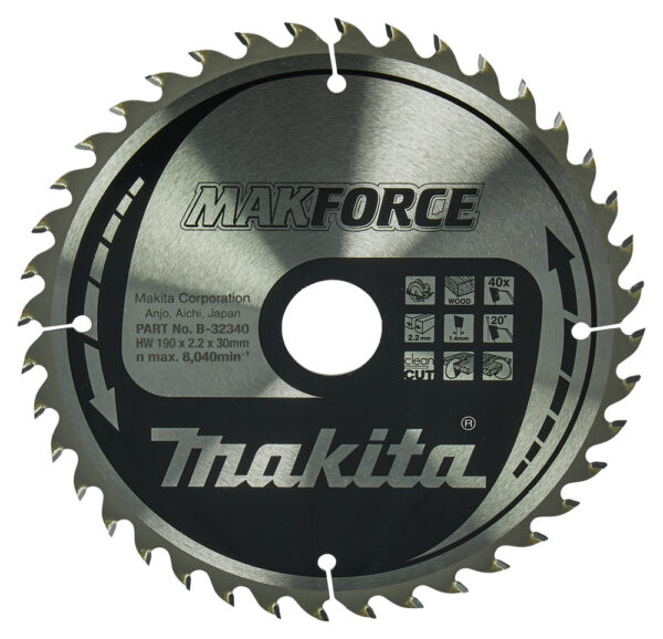 T.C.T saeketas puidu lõikamiseks 190X2.2X30mm 20° T40 MAKFORCE – Makita