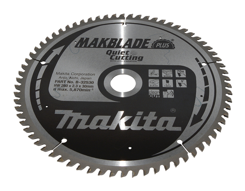 T.C.T hammastega saeketas puidu lõikamiseks 260X2.3X30mm 5° T70 MAKBLADE PLUS – Makita