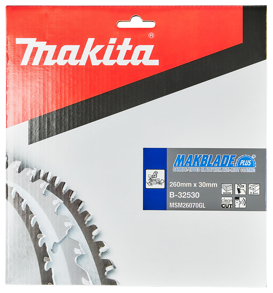 T.C.T hammastega saeketas puidu lõikamiseks 260X2.3X30mm 5° T70 MAKBLADE PLUS – Makita