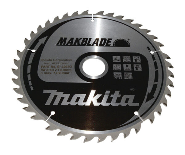 T.C.T hammastega saeketas puidu lõikamiseks 216X2.1X30mm 10° T40 MAKBLADE – Makita