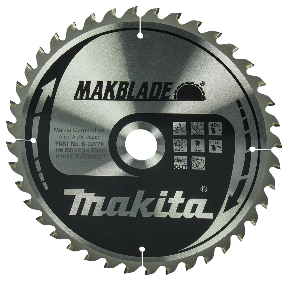 T.C.T hammastega saeketas puidu lõikamiseks 260X2.3X30mm 5° T40 MAKBLADE – Makita