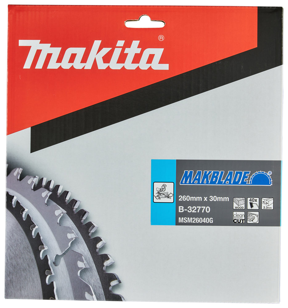 T.C.T hammastega saeketas puidu lõikamiseks 260X2.3X30mm 5° T40 MAKBLADE – Makita