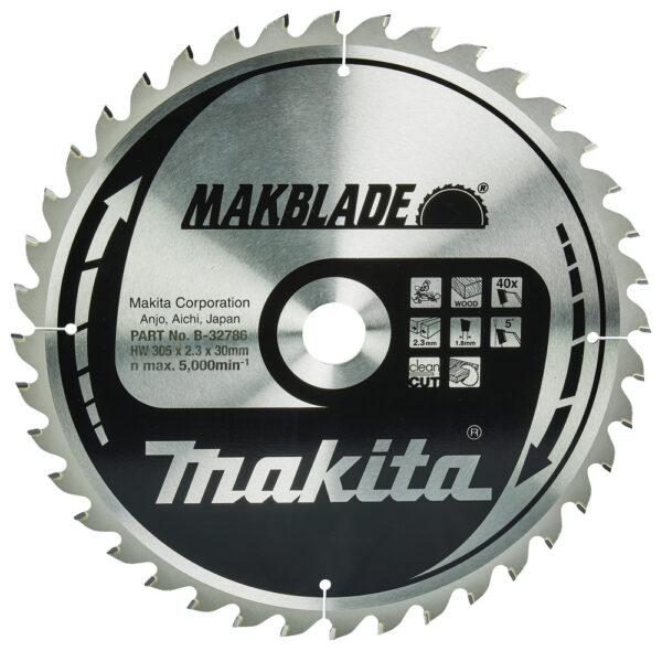 T.C.T hammastega saeketas puidu lõikamiseks 305X2.3X30mm 5° T40 MAKBLADE – Makita