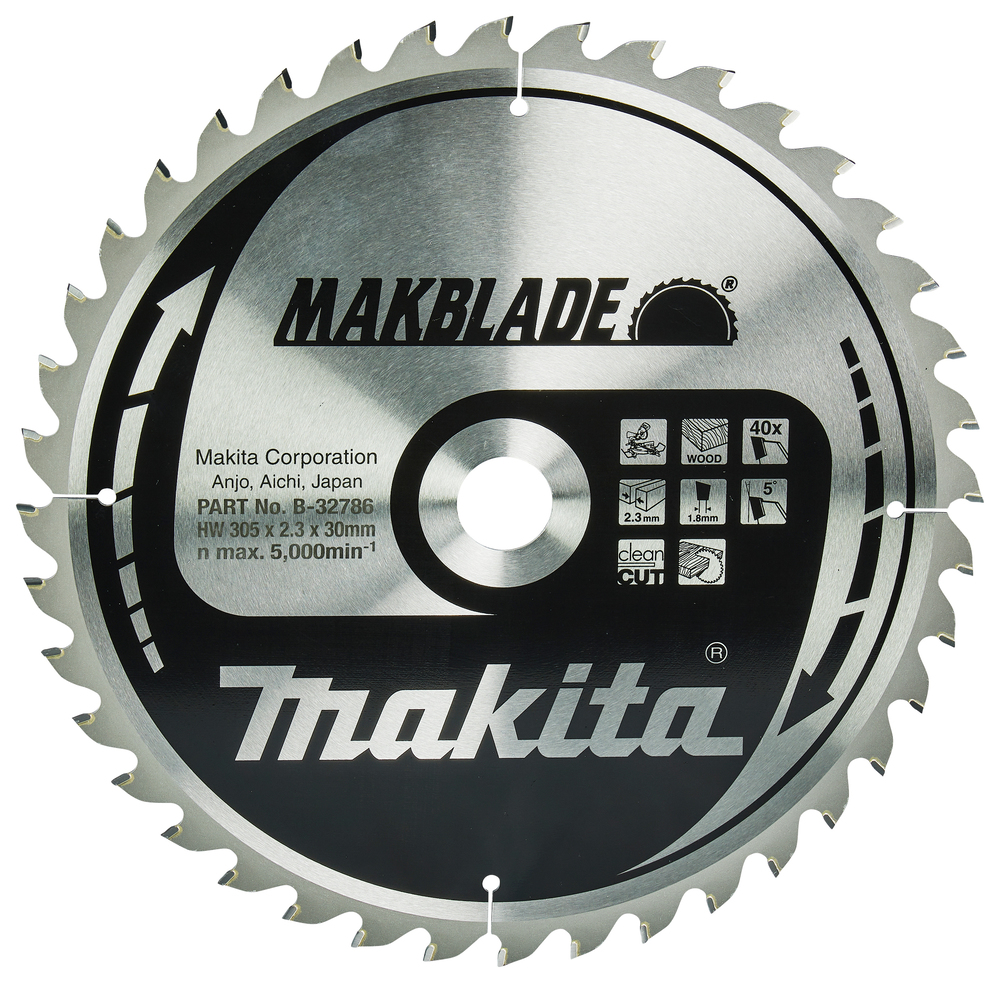 T.C.T hammastega saeketas puidu lõikamiseks 305X2.3X30mm 5° T40 MAKBLADE – Makita