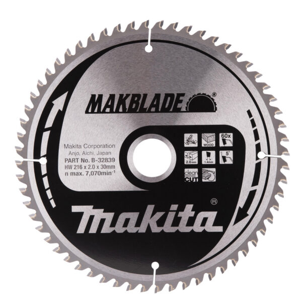 T.C.T hammastega saeketas puidu lõikamiseks 216X2X30mm 5° T60 MAKBLADE – Makita
