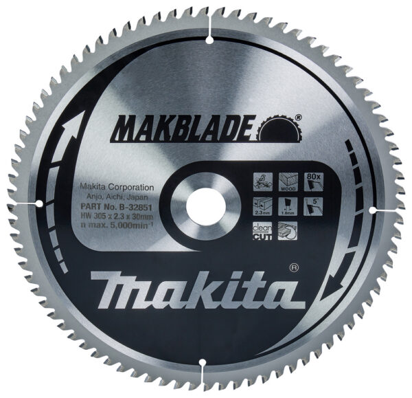 T.C.T hammastega saeketas puidu lõikamiseks 305X2.3X30mm 5° T80 MAKBLADE – Makita