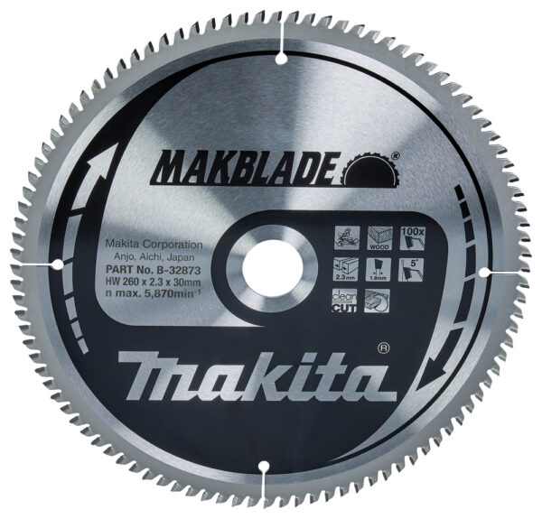 T.C.T hammastega saeketas puidu lõikamiseks 260X2.3X30mm 5° T100 MAKBLADE – Makita