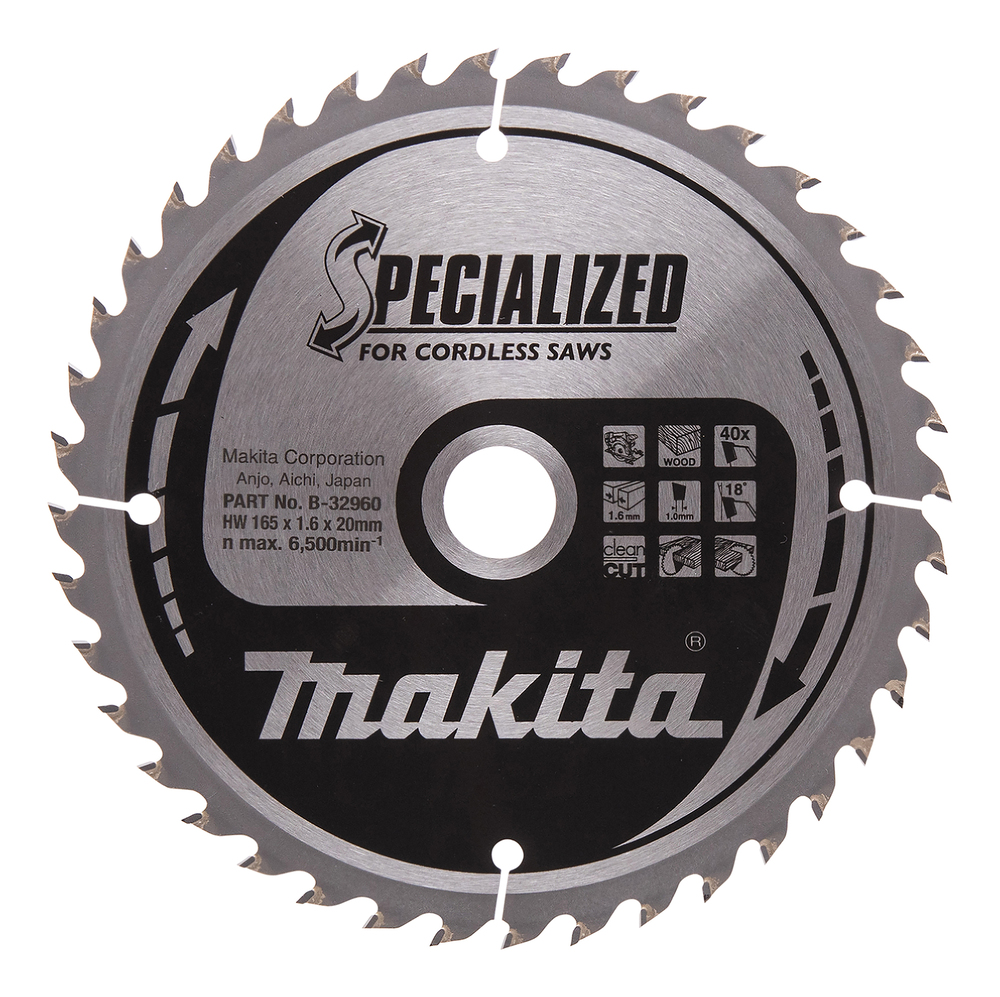 T.C.T hammastega saeketas puidu lõikamiseks 165X1.6X20mm 18° T40 SPECIALIZED saeketas akusaagidele – Makita