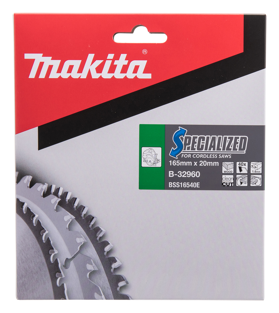 T.C.T hammastega saeketas puidu lõikamiseks 165X1.6X20mm 18° T40 SPECIALIZED saeketas akusaagidele – Makita