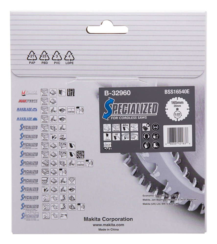 T.C.T hammastega saeketas puidu lõikamiseks 165X1.6X20mm 18° T40 SPECIALIZED saeketas akusaagidele – Makita