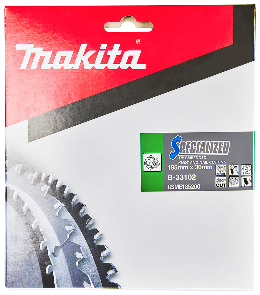 T.C.T hammastega saeketas Naeladega puidu lõikamiseks 185X2X30mm 25° T20 SPECIALIZED saeketas oksakohtade ja naeltega materjali lõikamiseks – Makita
