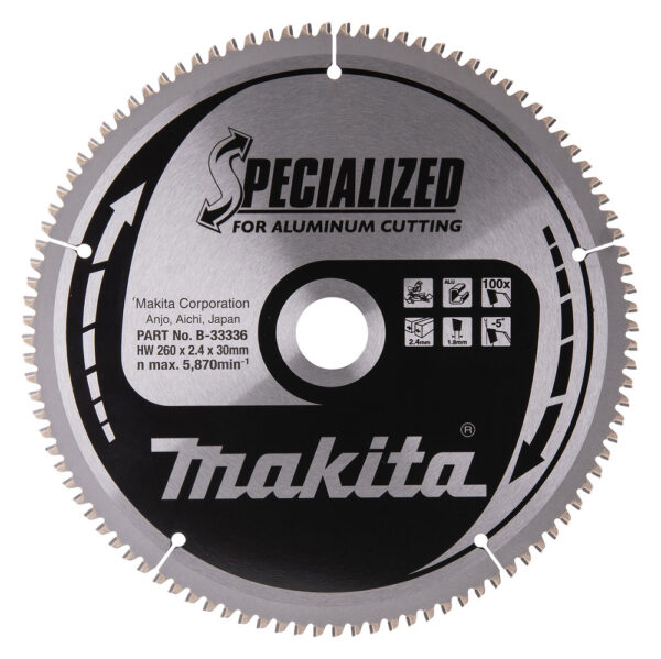 T.C.T hammastega saeketas alumiiniumi lõikamiseks 260X2.4X30mm -5° T100 SPECIALIZED – Makita