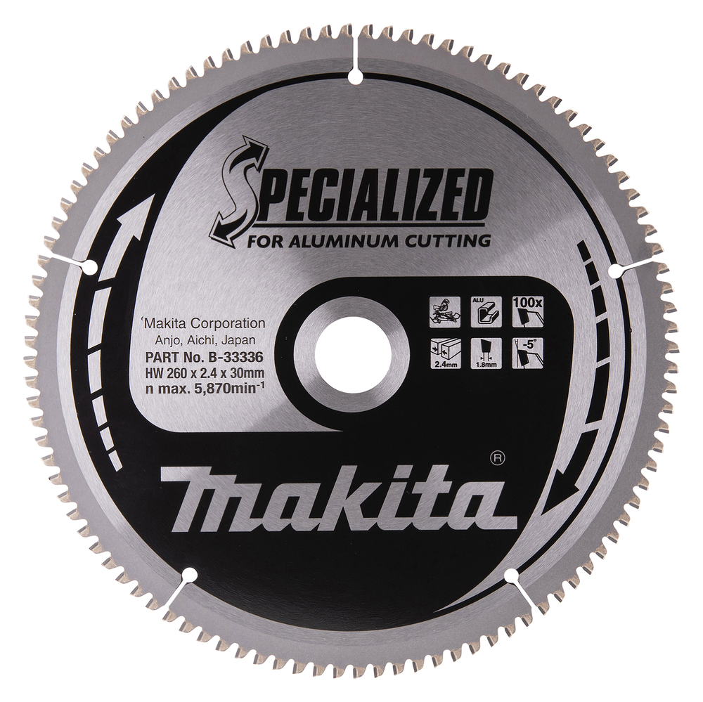 T.C.T hammastega saeketas alumiiniumi lõikamiseks 260X2.4X30mm -5° T100 SPECIALIZED – Makita