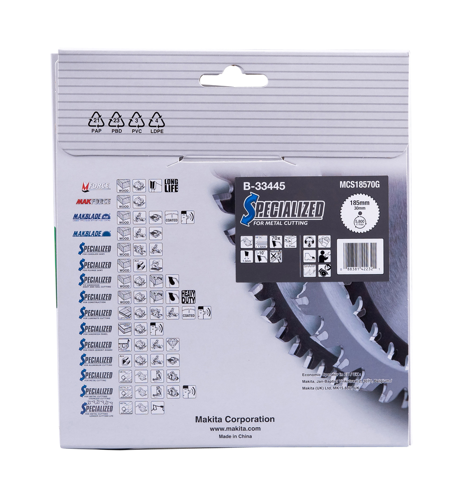 T.C.T hammastega saeketas metalli lõikamiseks 185X1.7X30mm -10° T70 SPECIALIZED – Makita