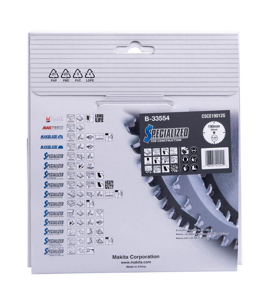 T.C.T hammastega saeketas Naeladega puidu lõikamiseks 190X2.6X30mm 20° T12 SPECIALIZED saeketas ehitusel kasutamiseks – Makita