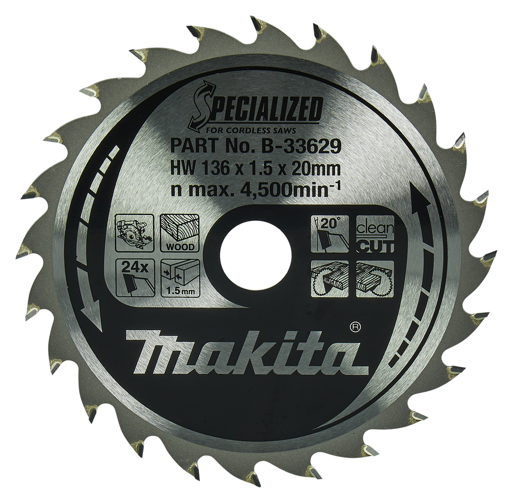 T.C.T hammastega saeketas puidu lõikamiseks 136X1.5X20mm 20° T24 SPECIALIZED saeketas akusaagidele – Makita