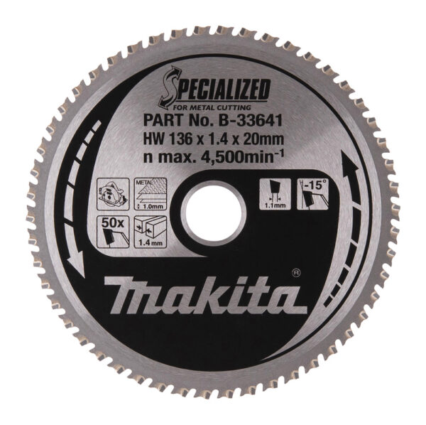 T.C.T hammastega saeketas metalli lõikamiseks 136X1.4X20mm -15° T50 SPECIALIZED – Makita