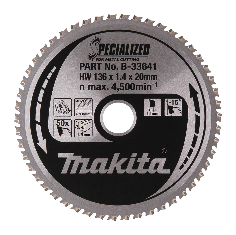 T.C.T hammastega saeketas metalli lõikamiseks 136X1.4X20mm -15° T50 SPECIALIZED – Makita