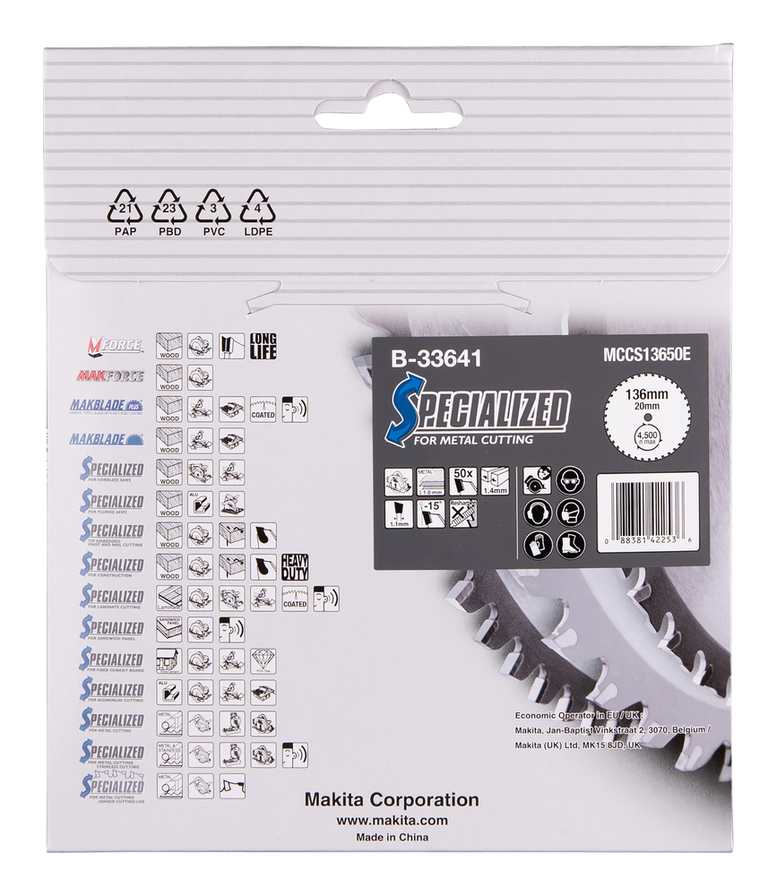 T.C.T hammastega saeketas metalli lõikamiseks 136X1.4X20mm -15° T50 SPECIALIZED – Makita