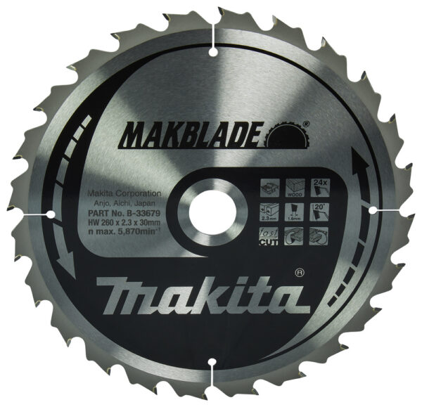 T.C.T hammastega saeketas puidu lõikamiseks 260X2.3X30mm 20° T24 MAKBLADE – Makita