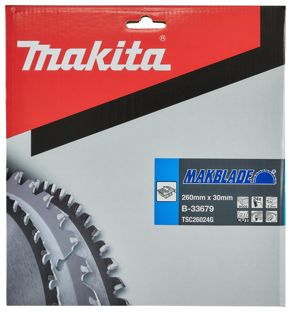 T.C.T hammastega saeketas puidu lõikamiseks 260X2.3X30mm 20° T24 MAKBLADE – Makita
