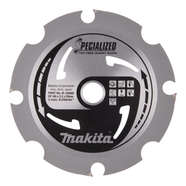 T.C.T hammastega saeketas tsementplaatide lõikamiseks 165X2.3X20mm 12° T4 SPECIALIZED – Makita