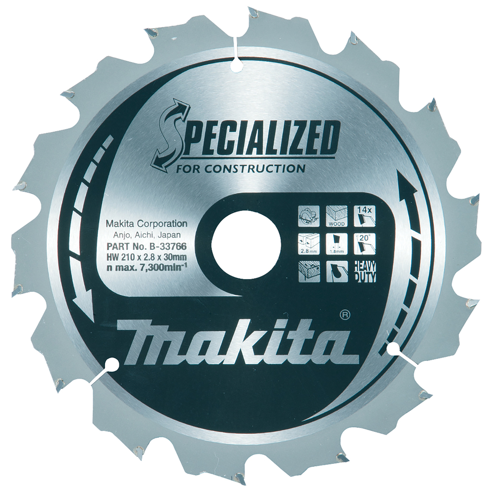 T.C.T hammastega saeketas Naeladega puidu lõikamiseks 210X2.8X30mm 20° T14 SPECIALIZED saeketas ehitusel kasutamiseks – Makita