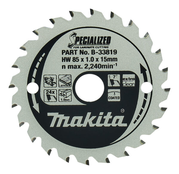 T.C.T hammastega saeketas MDF-i/laminaadi-I lõikamiseks 85X1X15mm 7° T24 SPECIALIZED saeketas laminaadi lõikamiseks – Makita