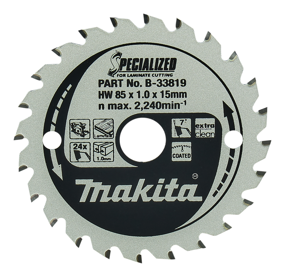T.C.T hammastega saeketas MDF-i/laminaadi-I lõikamiseks 85X1X15mm 7° T24 SPECIALIZED saeketas laminaadi lõikamiseks – Makita
