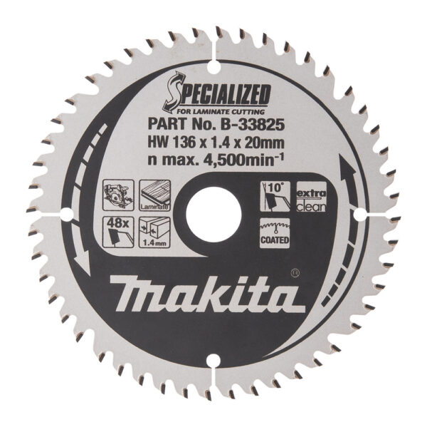 T.C.T hammastega saeketas MDF-i/laminaadi-I lõikamiseks 136X1.4X20mm 10° T48 SPECIALIZED saeketas laminaadi lõikamiseks – Makita