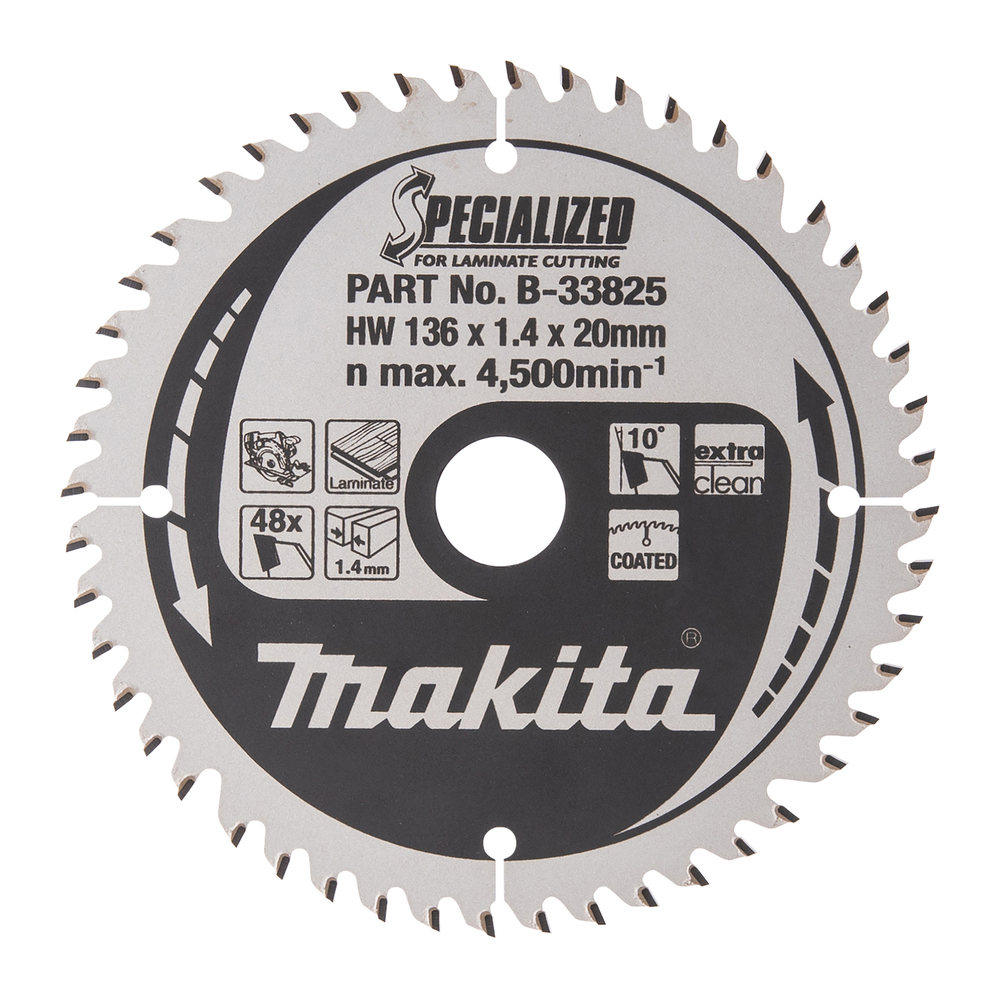 T.C.T hammastega saeketas MDF-i/laminaadi-I lõikamiseks 136X1.4X20mm 10° T48 SPECIALIZED saeketas laminaadi lõikamiseks – Makita