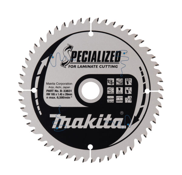 T.C.T hammastega saeketas MDF-i/laminaadi-I lõikamiseks 165X1.45X20mm 5° T52 SPECIALIZED saeketas laminaadi lõikamiseks – Makita