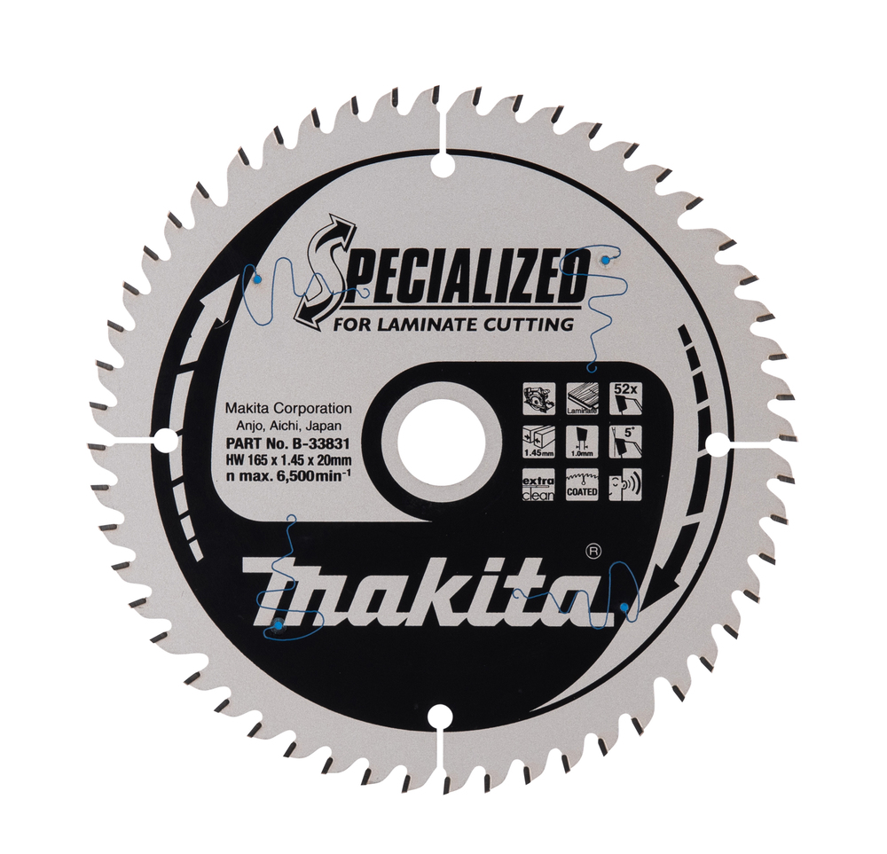 T.C.T hammastega saeketas MDF-i/laminaadi-I lõikamiseks 165X1.45X20mm 5° T52 SPECIALIZED saeketas laminaadi lõikamiseks – Makita