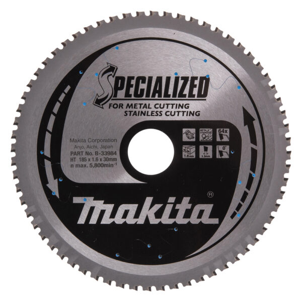 T.C.T hammastega saeketas metalli/roostevaba teras lõikamiseks 185X1.6X30mm 0° T64 SPECIALIZED – Makita