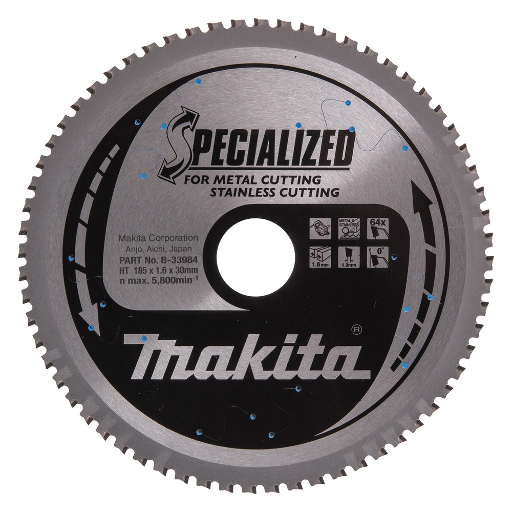 T.C.T hammastega saeketas metalli/roostevaba teras lõikamiseks 185X1.6X30mm 0° T64 SPECIALIZED – Makita