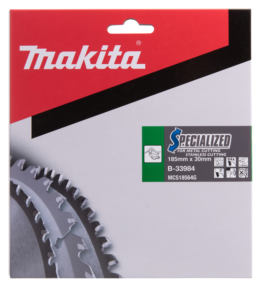 T.C.T hammastega saeketas metalli/roostevaba teras lõikamiseks 185X1.6X30mm 0° T64 SPECIALIZED – Makita