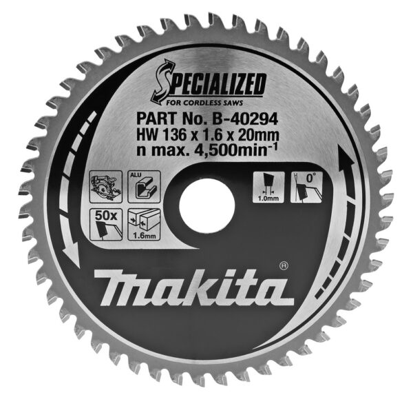 T.C.T hammastega saeketas alumiiniumi lõikamiseks 136X1.6X20mm 0° T50 SPECIALIZED – Makita