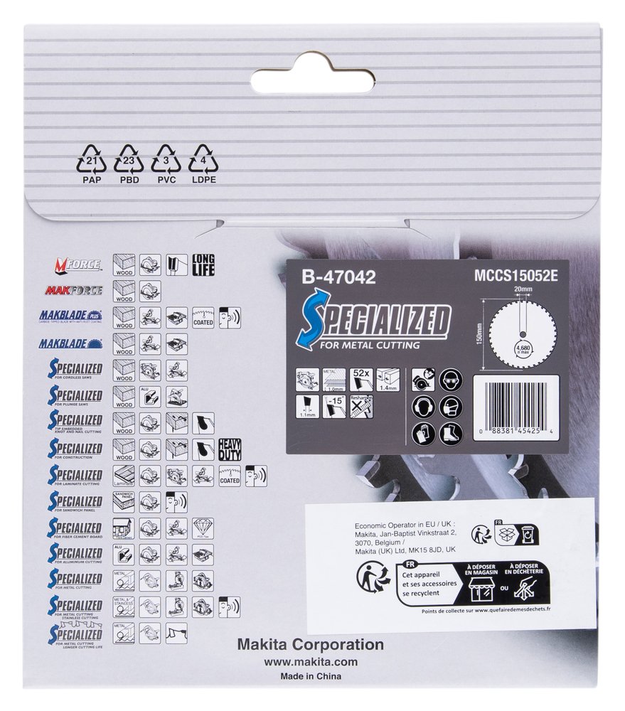 T.C.T hammastega saeketas metalli lõikamiseks 150X1.4X20mm -15° T52 SPECIALIZED – Makita